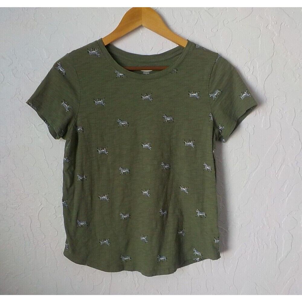 Old Navy Green T-Shirt Zebra Print Women Sz Small Short Sleeves Comfy Everywear